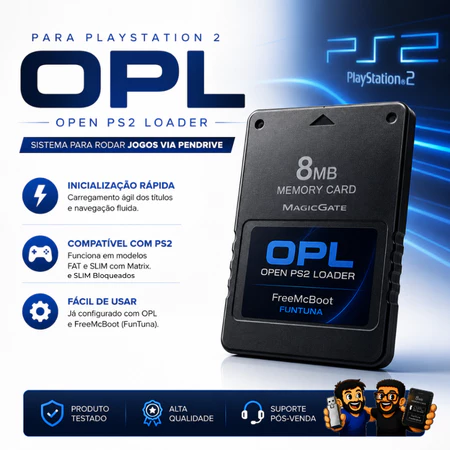 Memory Card PS2 Free McBoot + OPL | 8MB, 16MB ou 32MB | FunTuna | PS2 Slim e FAT