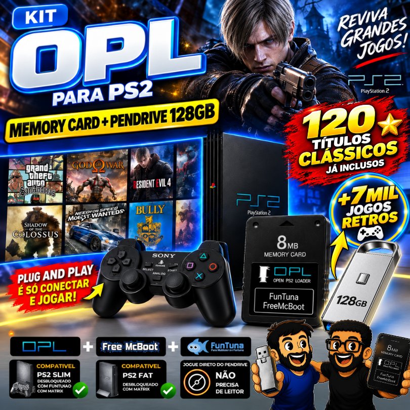 Kit Memory Card Com OPL + Pendrive com Jogos